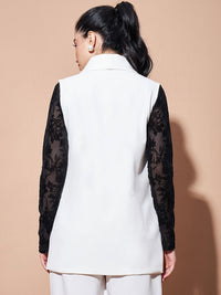 Sassafras Asas Keselesaan-sesuai selendang selendang Double-breasted Longline Casual Blazer