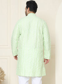 SOJANYA PLUS Men Sea Green & White Chikankari Embroidered Kurta