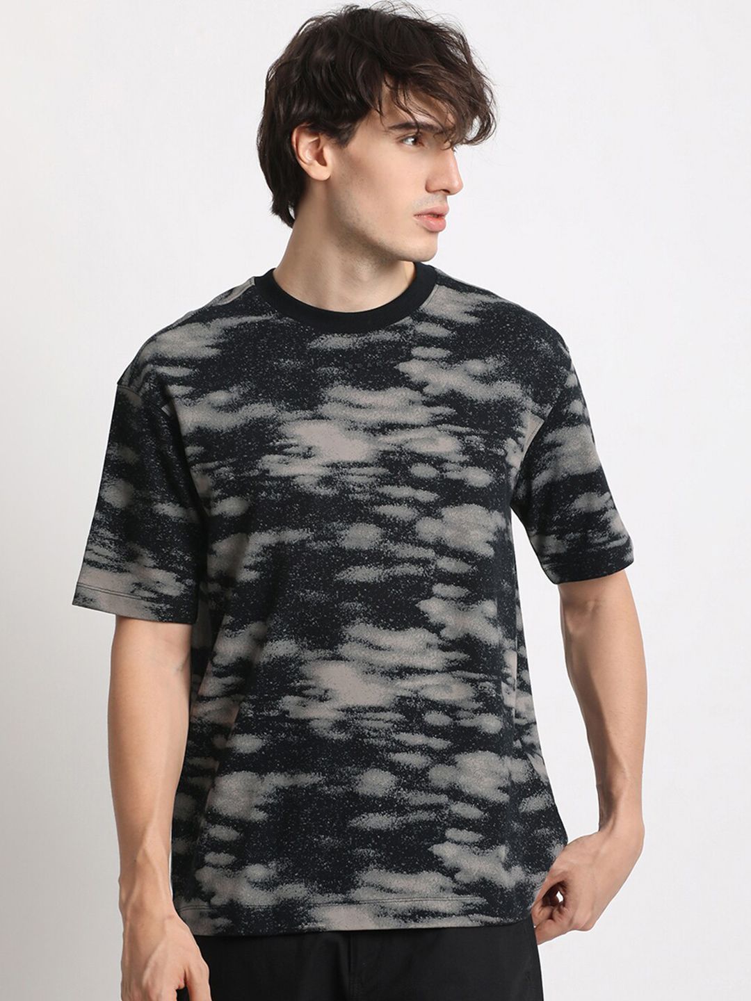 THE BEAR HOUSE Abstract Printed Round Neck Oversized Cotton T-shirt
