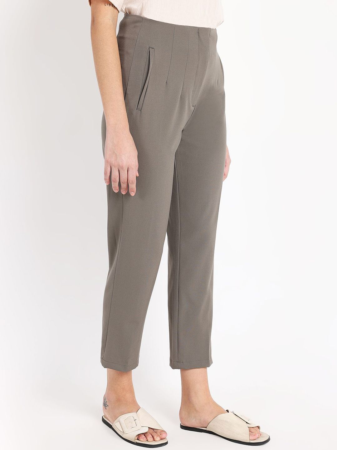 RAREISM Women Tailored Tapered Fit High-Rise Trousers