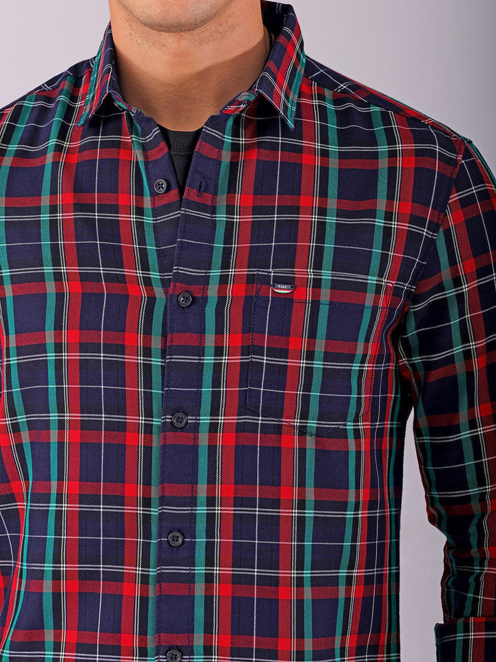 The Indian Garage Co Men Spread Collar Tartan Checked Cotton Slim Fit Casual Shirt