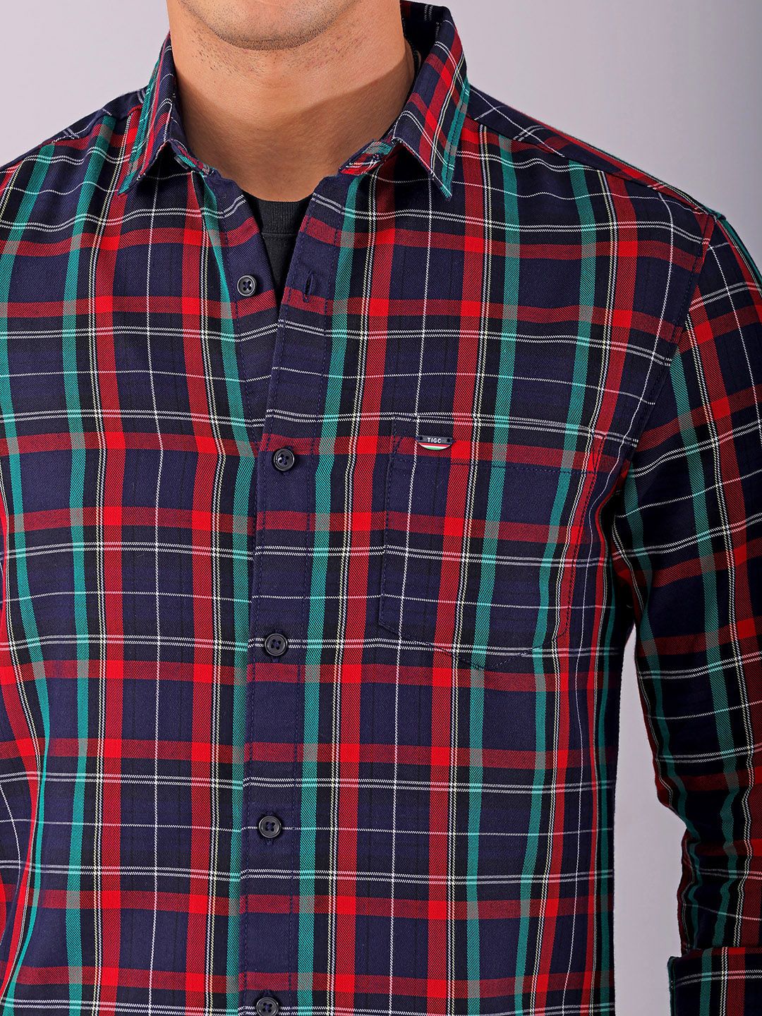 The Indian Garage Co Men Spread Collar Tartan Checked Cotton Slim Fit Casual Shirt
