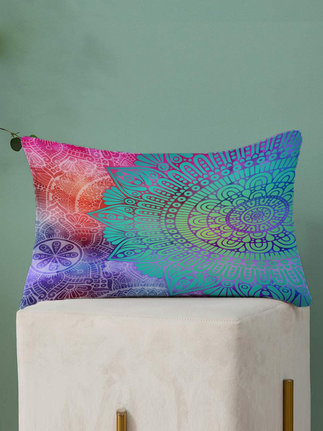 STITCHNEST Teal & Magenta Set of 2 Ethnic Motifs Rectangle Cushion Covers