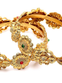 KARATCART Set Of 2 Gold-Plated Kundan-Studded Bangles