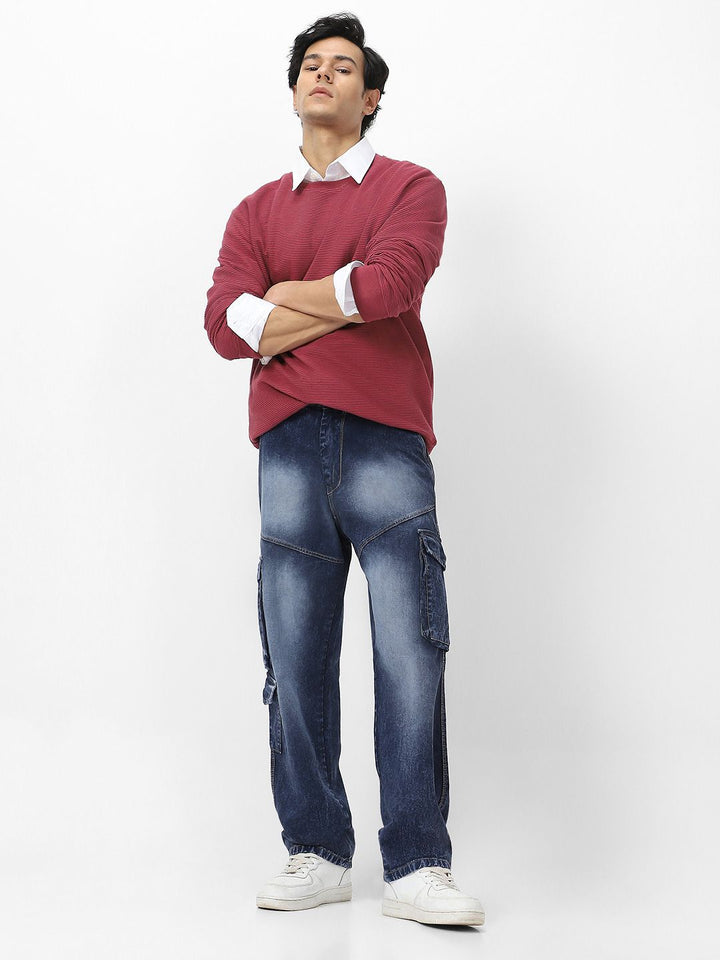 Urbano Fashion Men Loose Relaxed Fit Heavy Fade Jeans With 7 Pockets Non-Stretchable