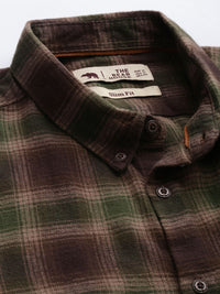 THE BEAR HOUSE Men Brown and Green Tartan Checks Slim Fit Casual Shirt