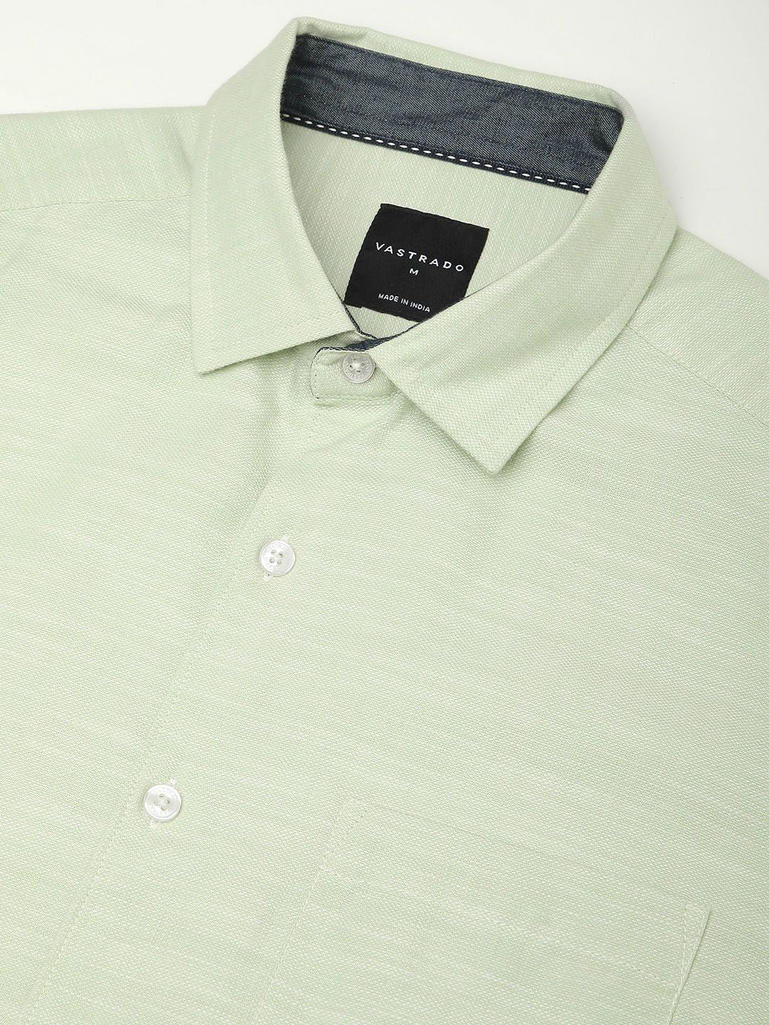 VASTRADO Men Classic Cutaway Collar Textured Cotton Slim Fit Casual Shirt
