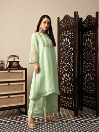 House of Pataudi Floral Embroidered Jashn Kurta with Palazzos & Dupatta