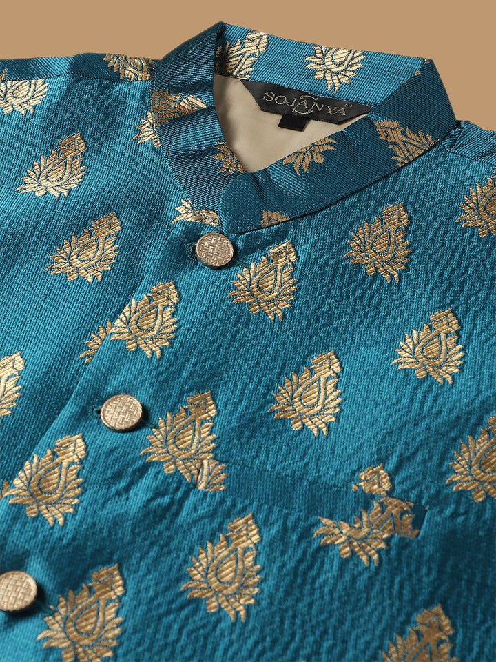 SOJANYA Geometric Embroidered Regular Kurta with Churidar & Woven Design Nehru Jacket