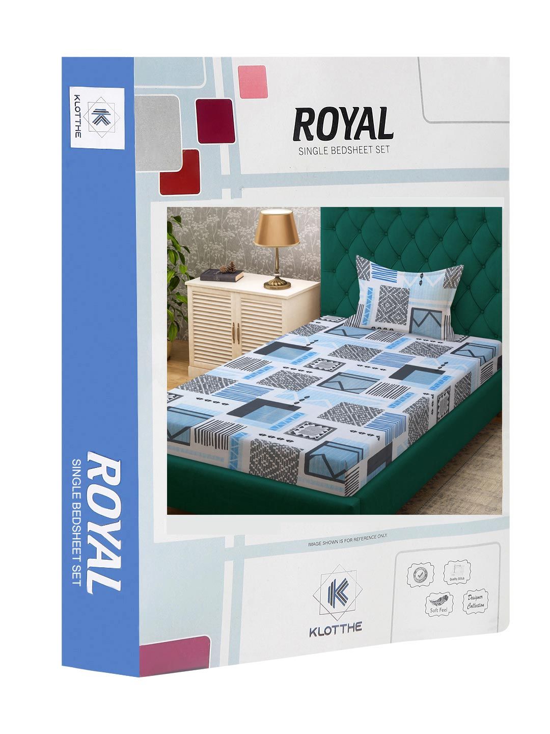 KLOTTHE Blue Geometric Printed Pure Cotton 400 TC Single Cadar Dengan Sarung Bantal
