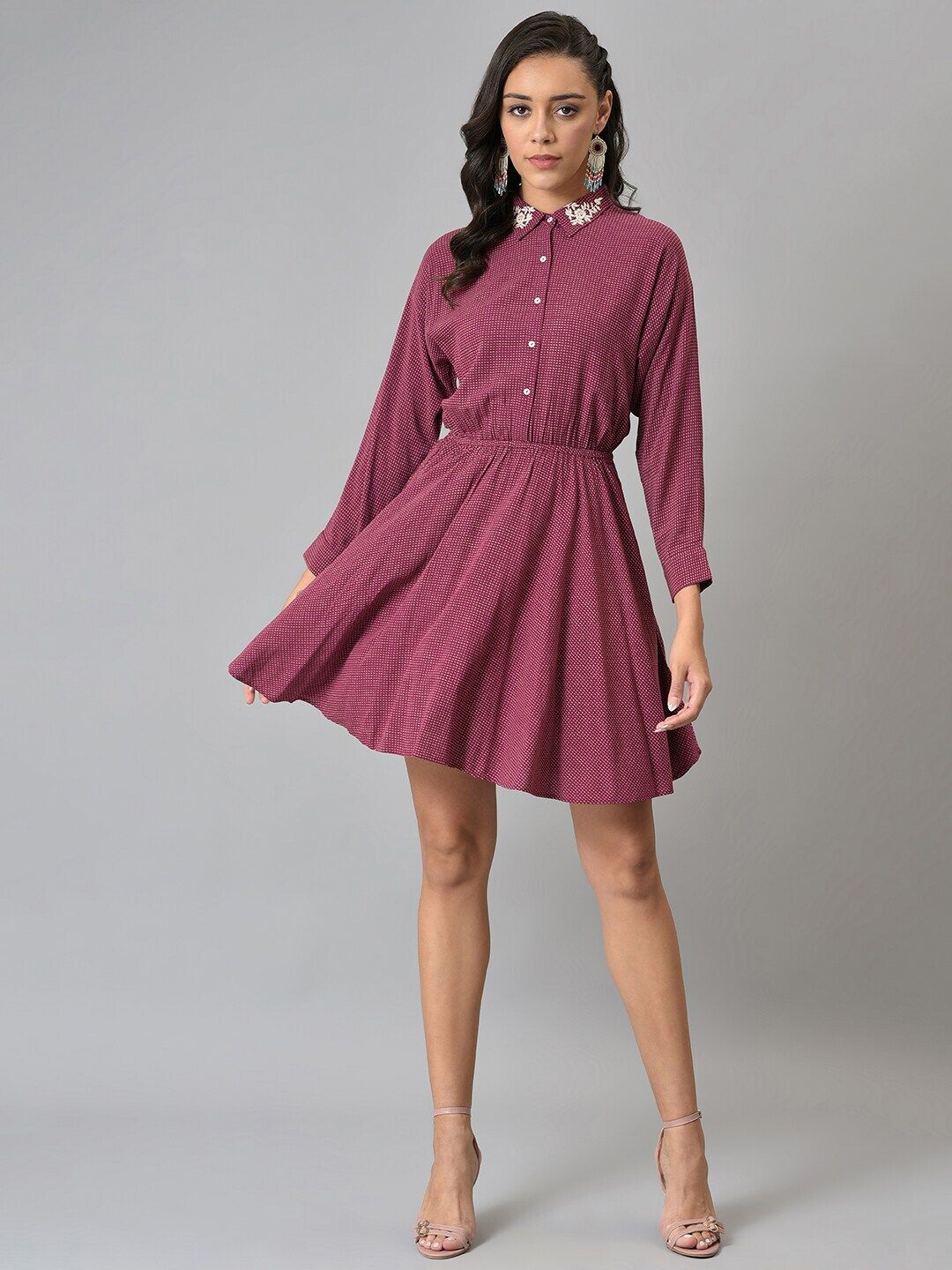 W Pink Printed Chiffon Dress