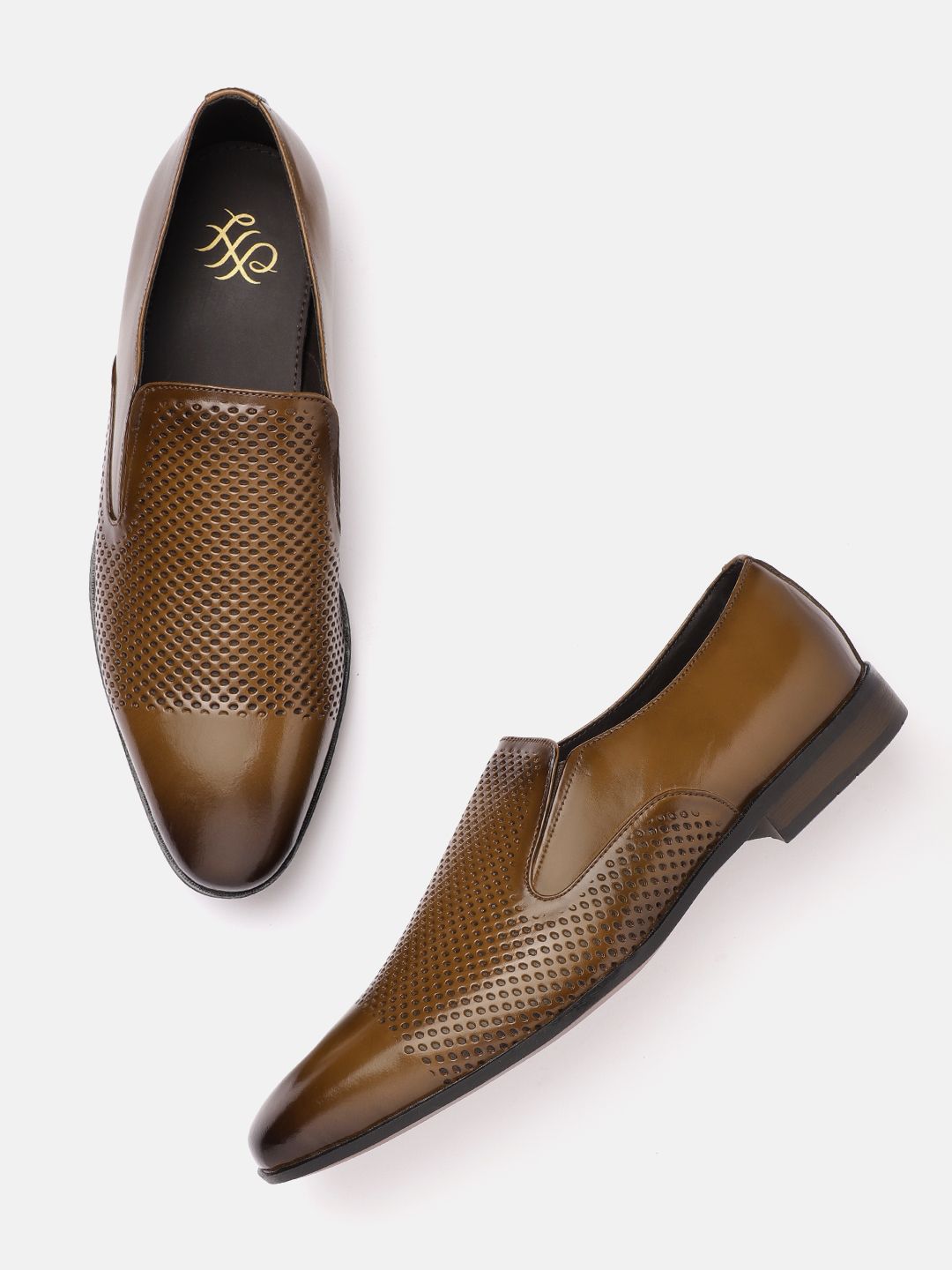 House of Pataudi Men Perforated Formal Slip-On Shoes