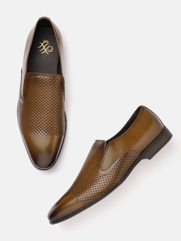 House of Pataudi Men Perforated Formal Slip-On Shoes