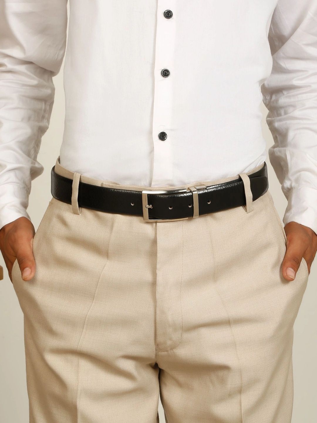 Teakwood Leathers Men Textured Leather Reversible Formal Belt