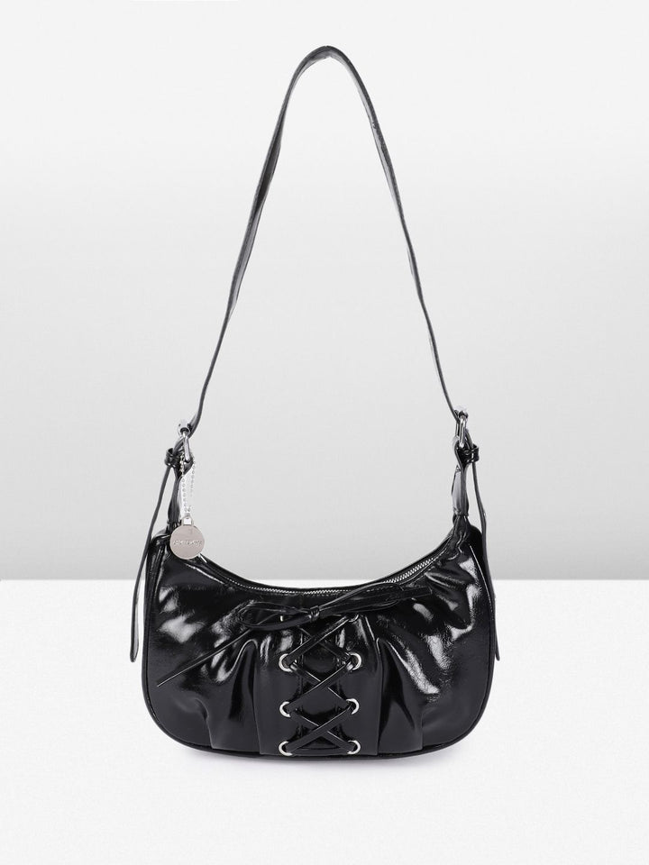 DressBerry Mini Hobo Bag with Lace-Up Detail