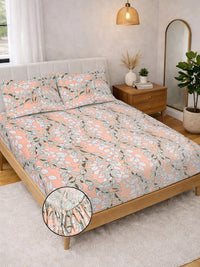Myntra Elegant Homes Orange Floral 300 TC King Bedsheet with 2 Pillow Covers