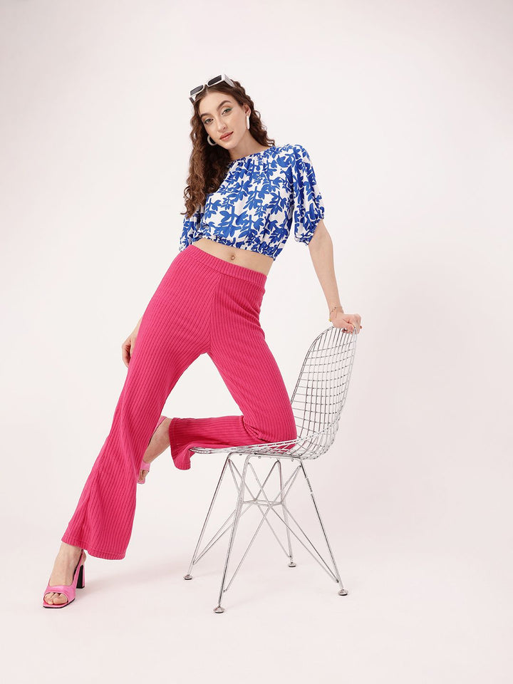 DressBerry Cute Vibe Printed Tie-Up Gathers Blouson Crop Top