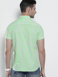 The Indian Garage Co Men Green Comfort Striped Cotton Casual Shirt