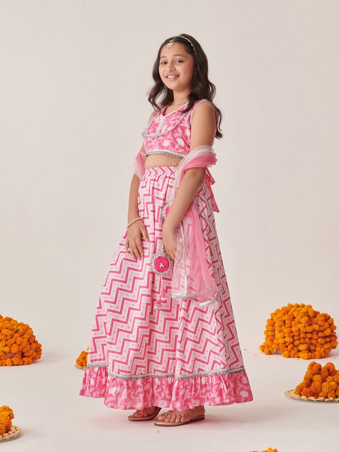 pspeaches Girls Printed Ready to Wear Lehenga & Blouse With Dupatta