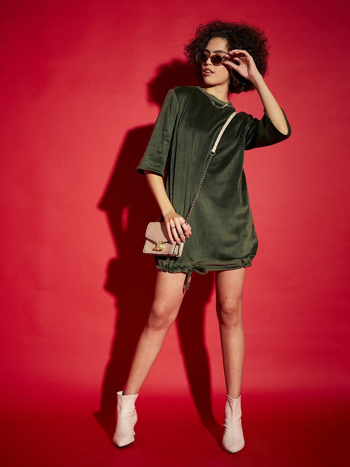 SASSAFRAS Olive Green Tie Up Hem Sheath Dress