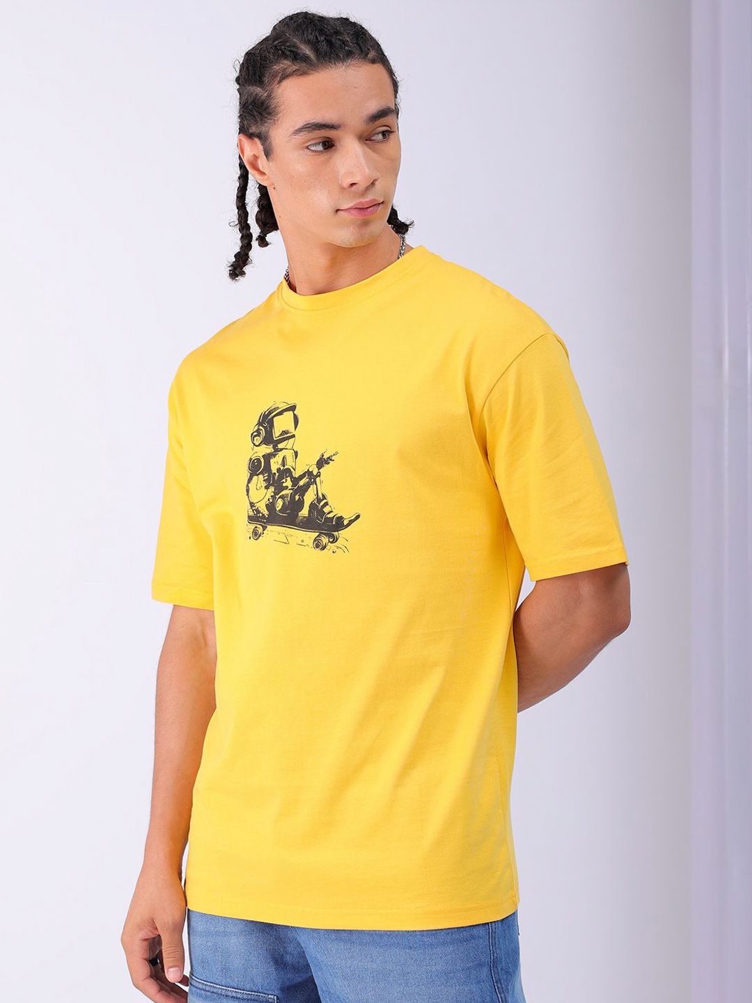 The Indian Garage Co Men Back Printed Boxy Oversized Round Neck T-shirt