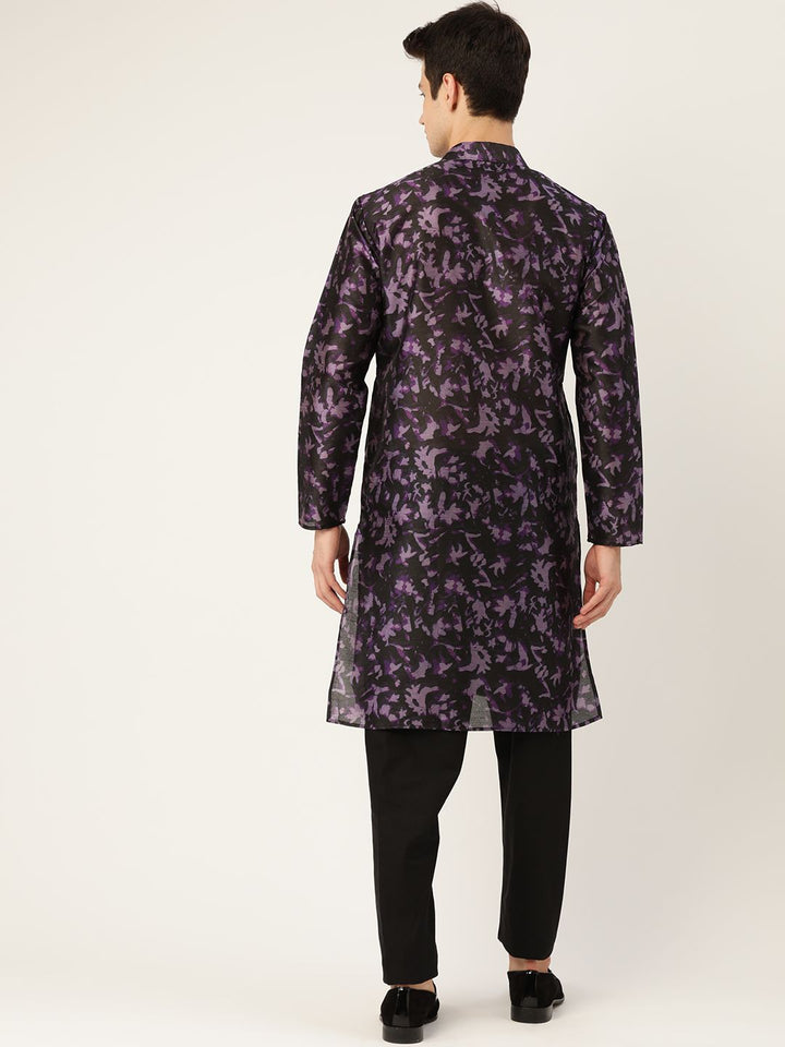 SOJANYA Men Black & Purple Printed Angrakha Straight Kurta