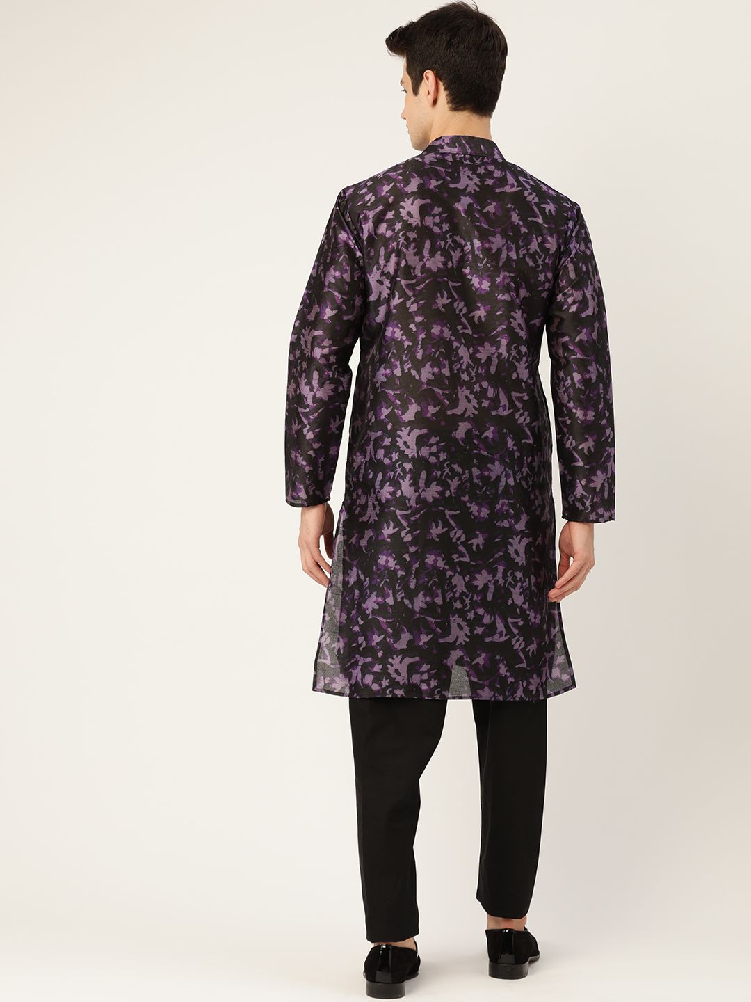 SOJANYA Men Black & Purple Printed Angrakha Straight Kurta