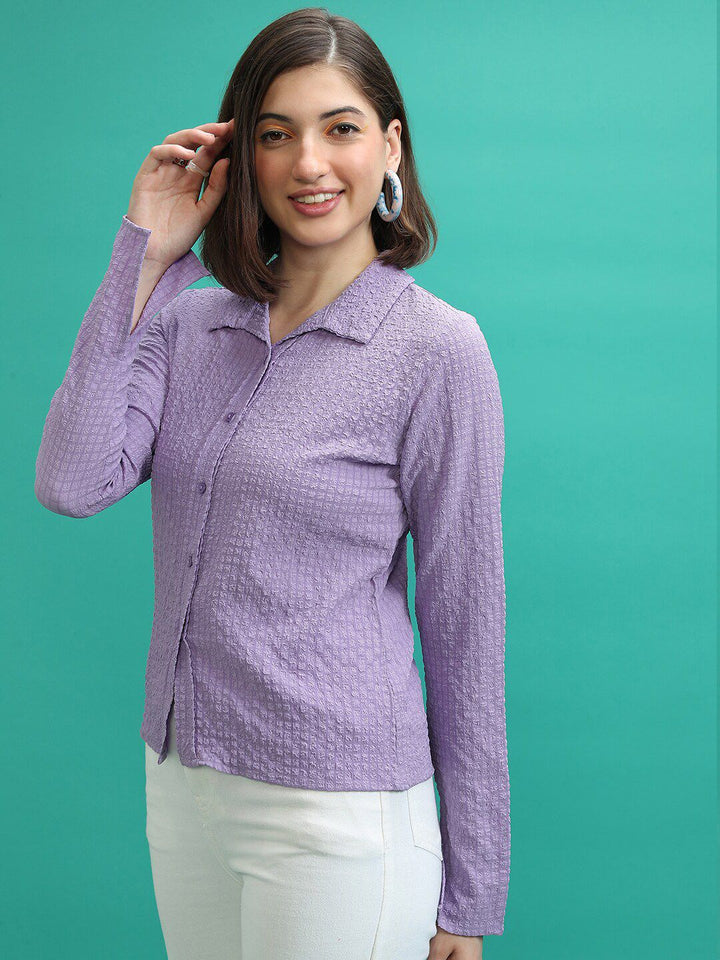 Tokyo Talkies Purple Self Design Casual Shirt