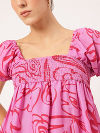 DressBerry Effortless Allure Printed Smocked Mini A-line Dress
