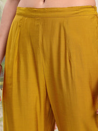 Vishudh Mustard Yellow Embroidered Thread Work Straight Kurta With Trousers & Dupatta