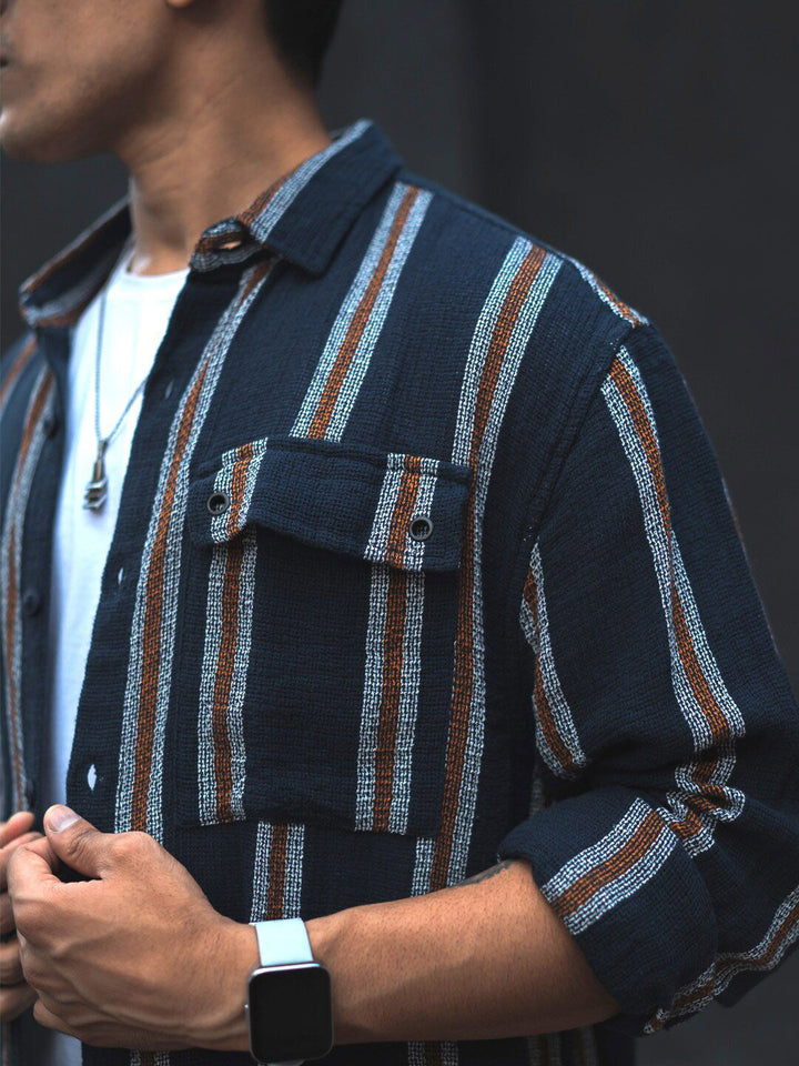 Powerlook Blue India Slim Striped Oversized Casual Shirt