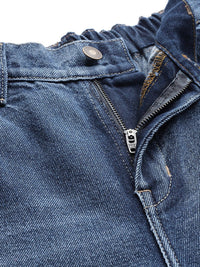SASSAFRAS Women Blue Cotton Relaxed Fit High-Rise Highly Distressed Stretchable Crop Jeans