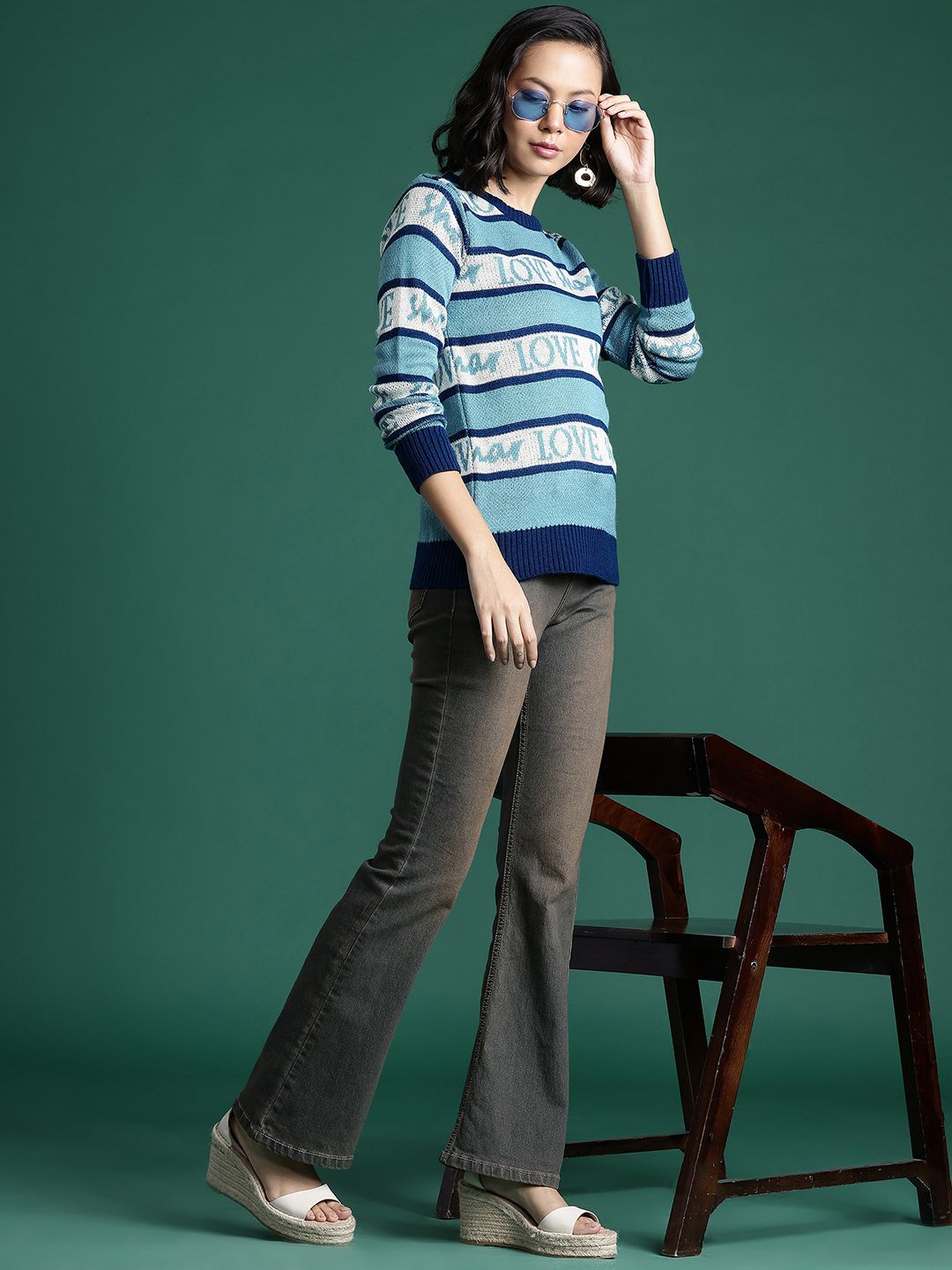 DressBerry Striped Typography Design Pullover