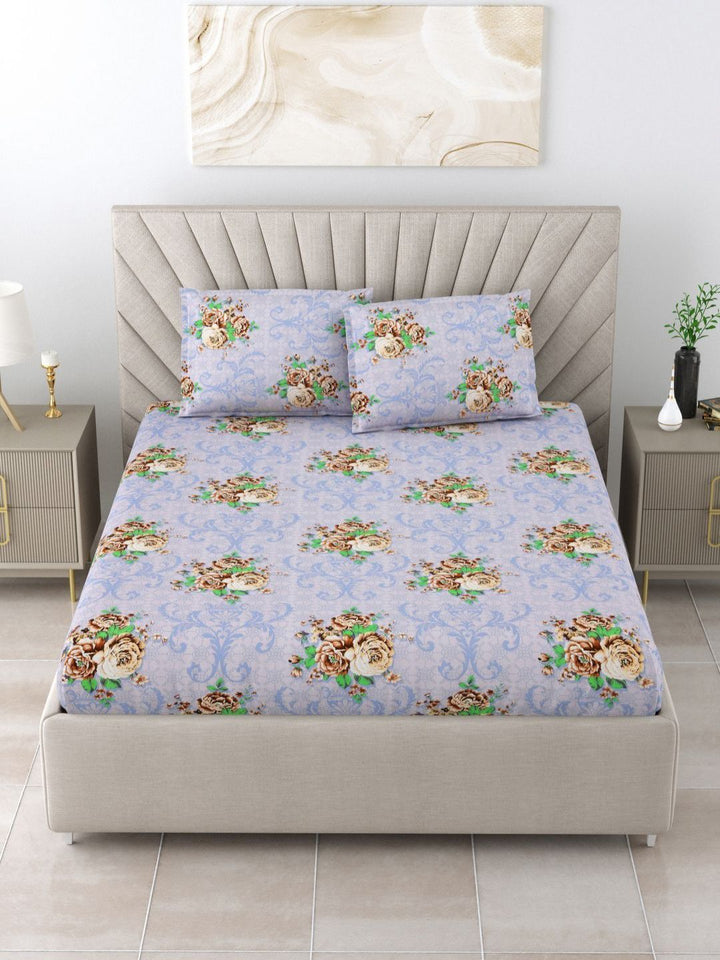 BOMBAY DYEING Dream Lover Purple Floral Cotton 104 TC Queen Bedsheet Set 2.54 x 2.24m