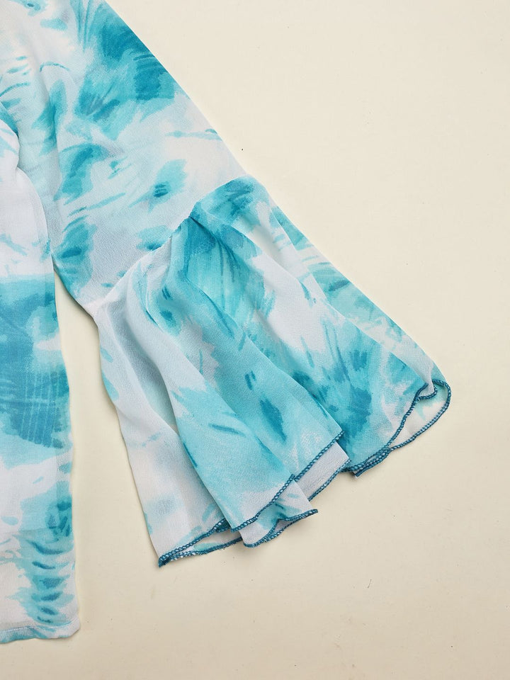 Cutiekins Girls Tie and Dye Print Flared Sleeve Shirt Style Top