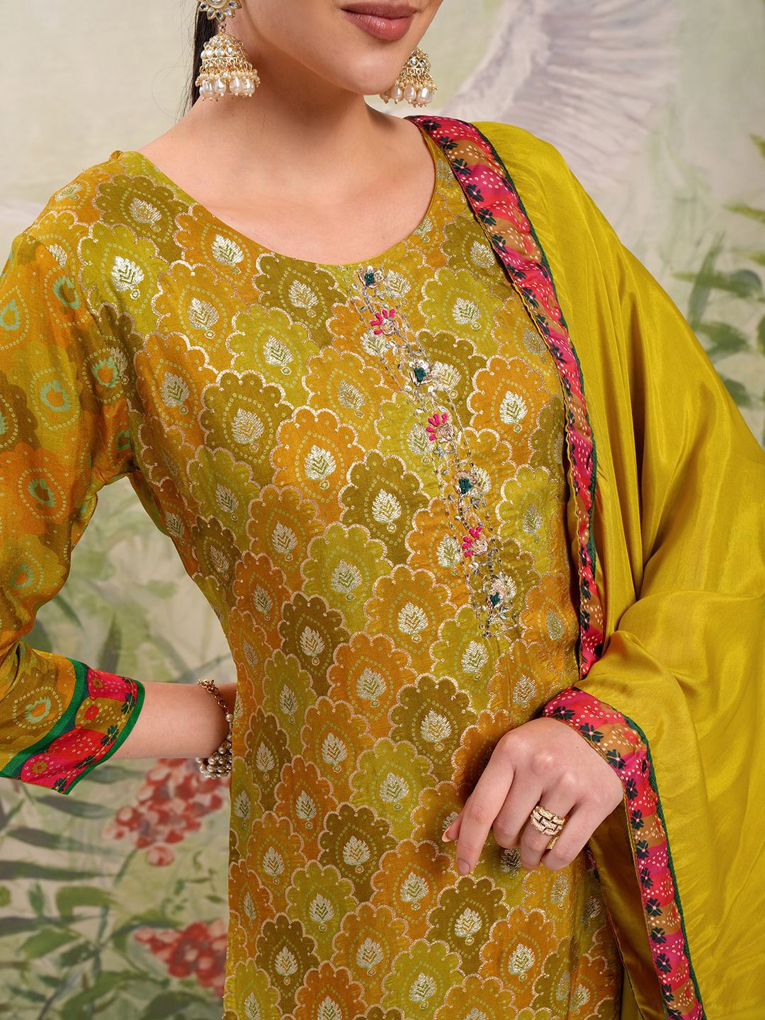 Vishudh Ethnic Motifs Embroidered Regular Beads and Stones Kurta with Trouser & Dupatta