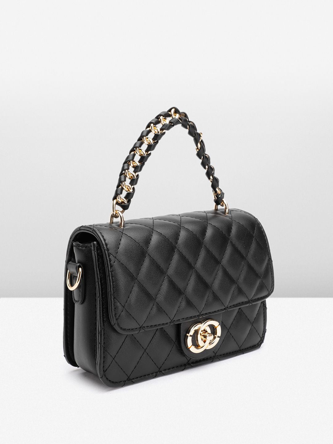 DressBerry Quilted Structured Satchel Bag