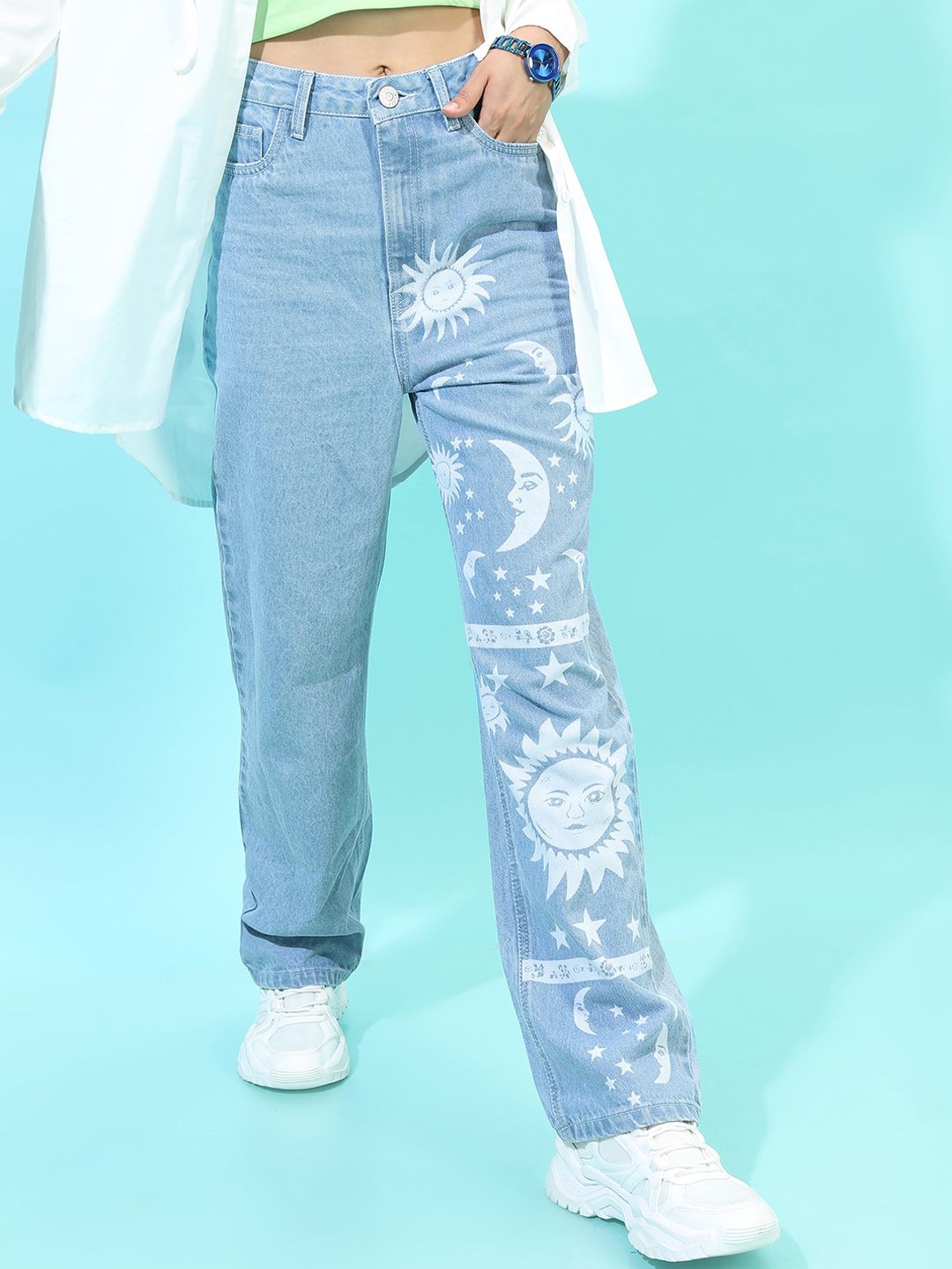 Tokyo Talkies Women Blue Straight Fit Printed Jeans