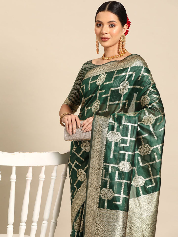 Saree mall Ethnic Motifs Zari Organza Banarasi Saree