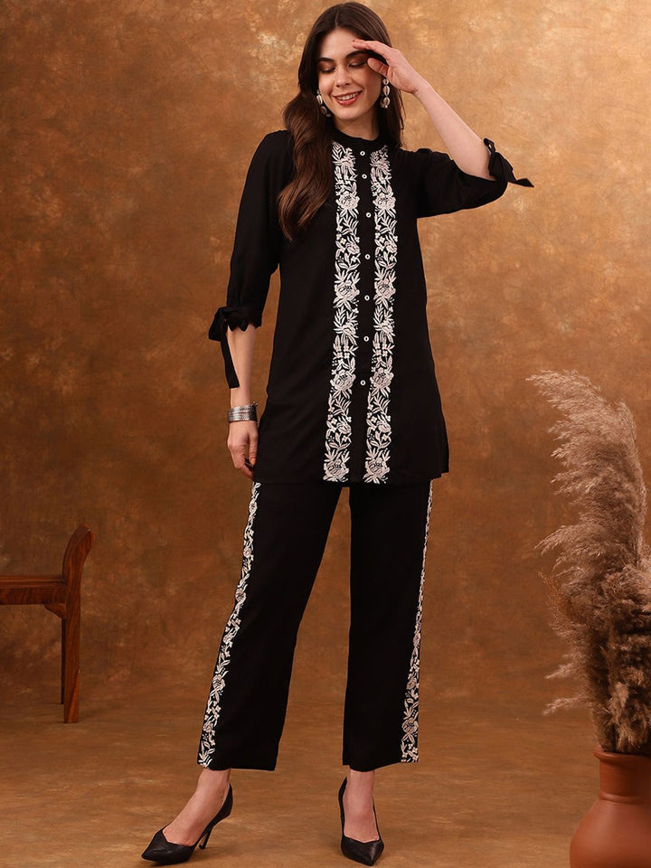 Anouk Black Silk Blend Embroidered Tunic with Trousers