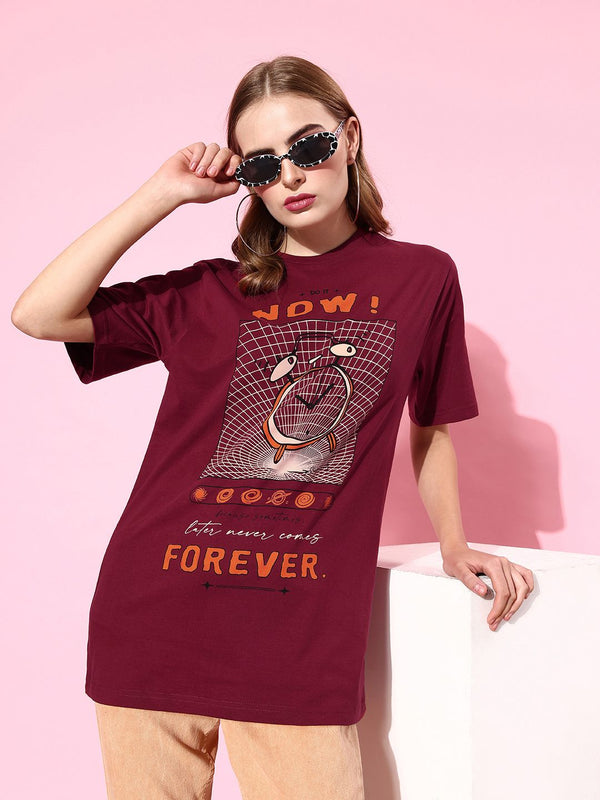 Difference of Opinion Women Printed Pure Cotton  Oversized T-shirt
