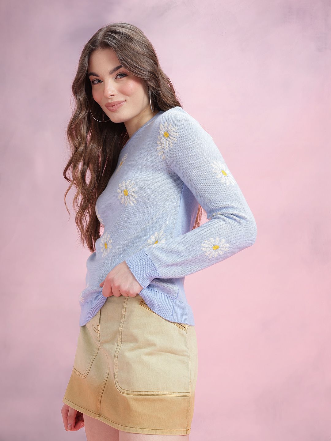 DressBerry Floral Self-Design Acrylic Pullover