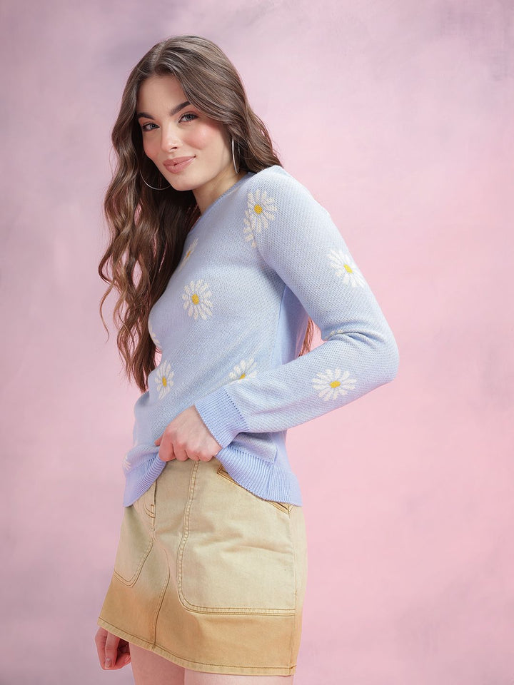 DressBerry Floral Self-Design Acrylic Pullover