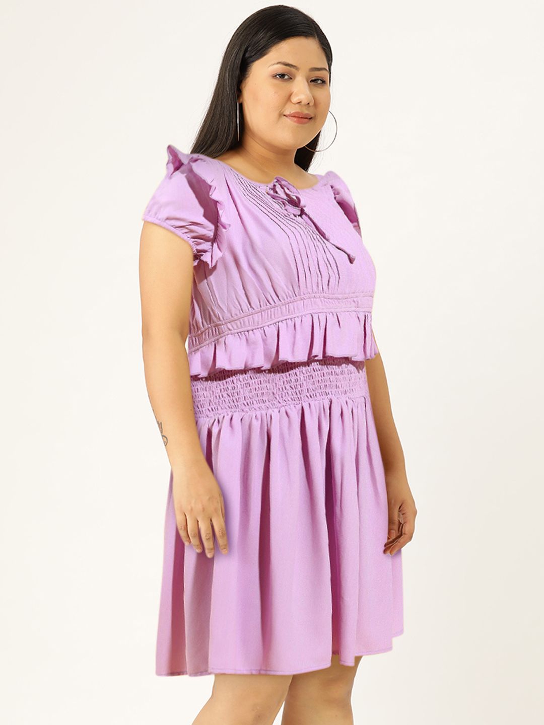 Tokyo Talkies Tie Up Neck Smocked And Pleat Detail Fit & Flare Mini Dress