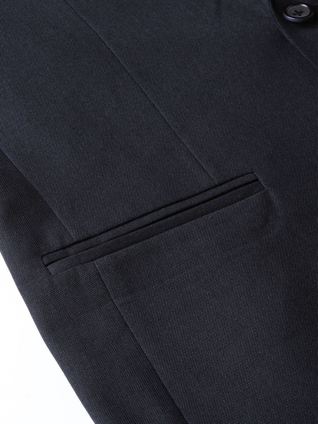 MANQ Men Navy Blue Slim Fit Solid Single Breasted Formal Blazer