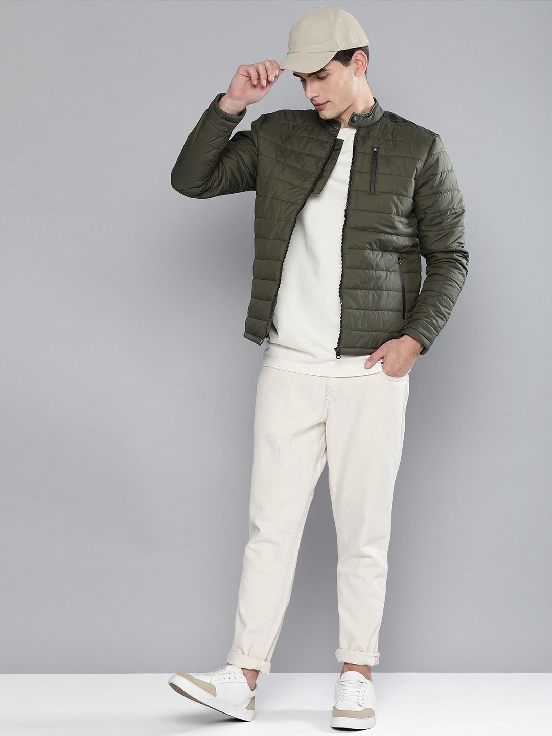 The Indian Garage Co Men Olive Green Padded Jacket