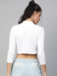 SASSAFRAS White Ribbed Cropped Top With Turtle Neck