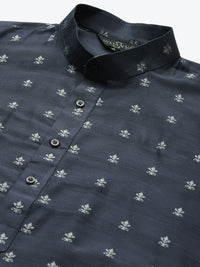 SOJANYA Men Charcoal Grey & Off White Ethnic Motifs Kurta