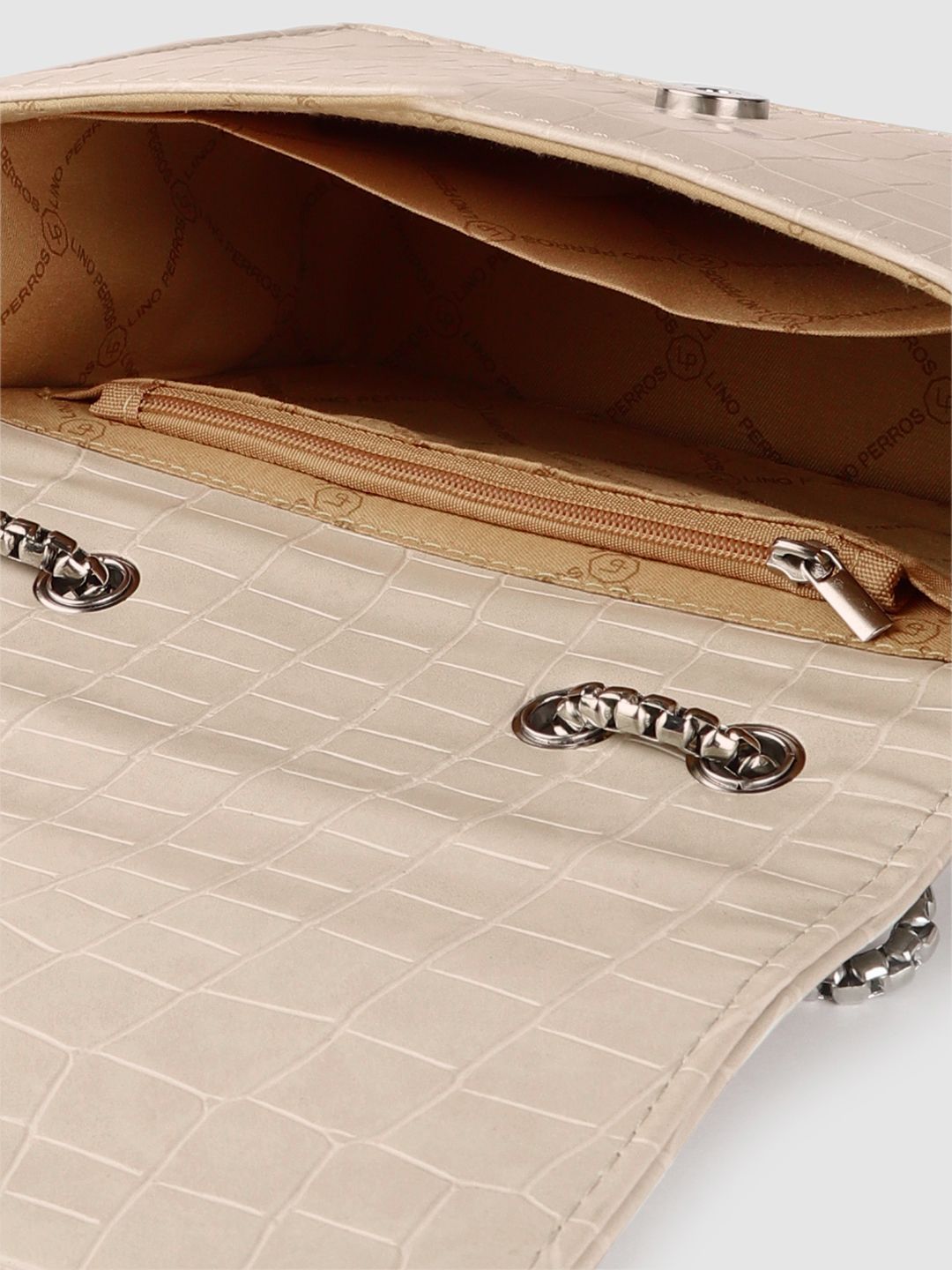 Lino Perros Women Off White Croc Textured Structured Shoulder Bag