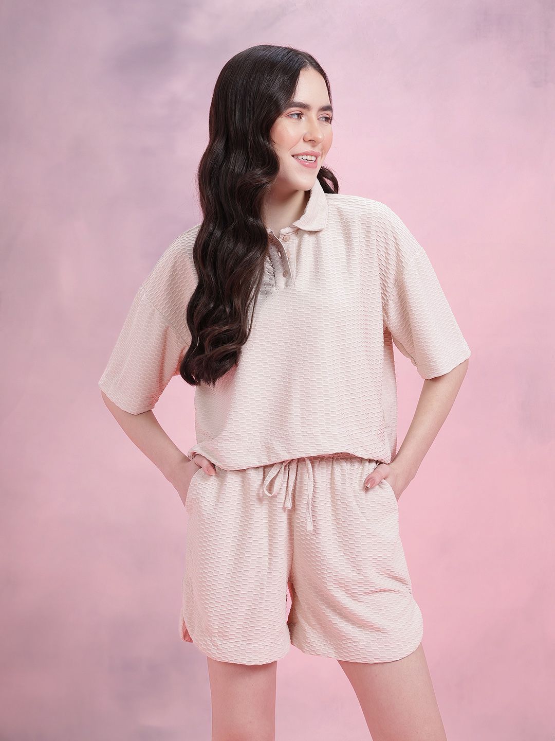 DressBerry Women Seersucker Self Design Co-ords